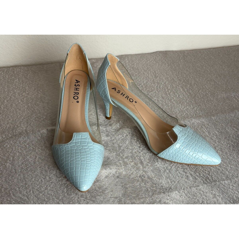 Ashro Light Blue Croc-Embossed Heels